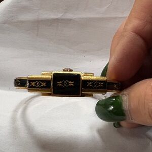 Enamel vintage Black and Gold Bracelet Watch Milus